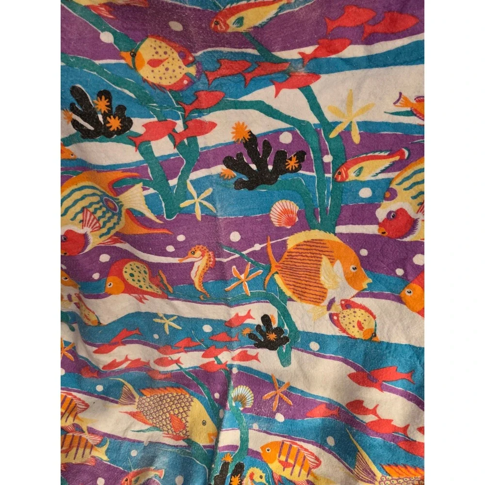 Vintage 90s Springs‎ Industries Reef Fish Plush Blanket San Marcos Style 86x96